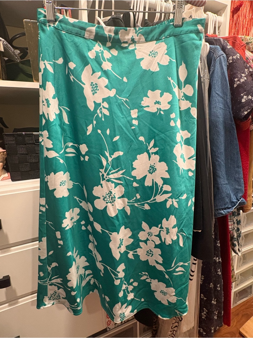 J. Crew Green Floral Midi Skirt